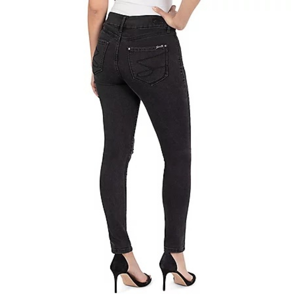 NWT Seven7 Womens Black Tummyless Black Distressed Ripped Knee Skinny Jeans - Picture 3 of 9